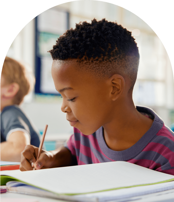 Inset photo of child with headphones on and smiling